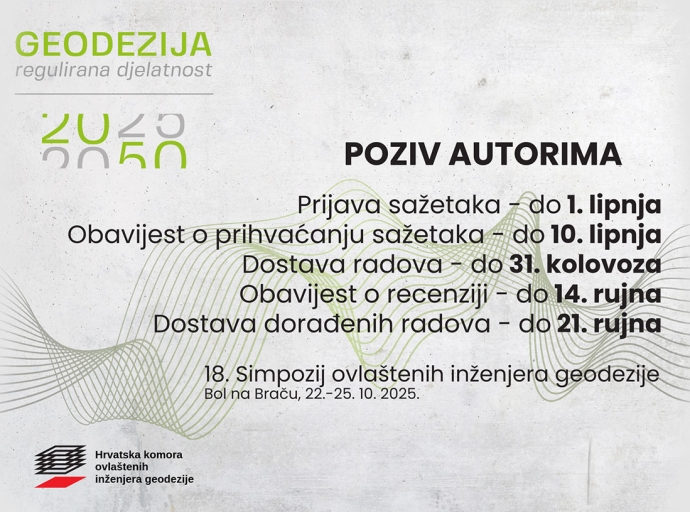 Poziv za dostavu sažetaka radova za 18. Simpozij ovlaštenih inženjera geodezije
